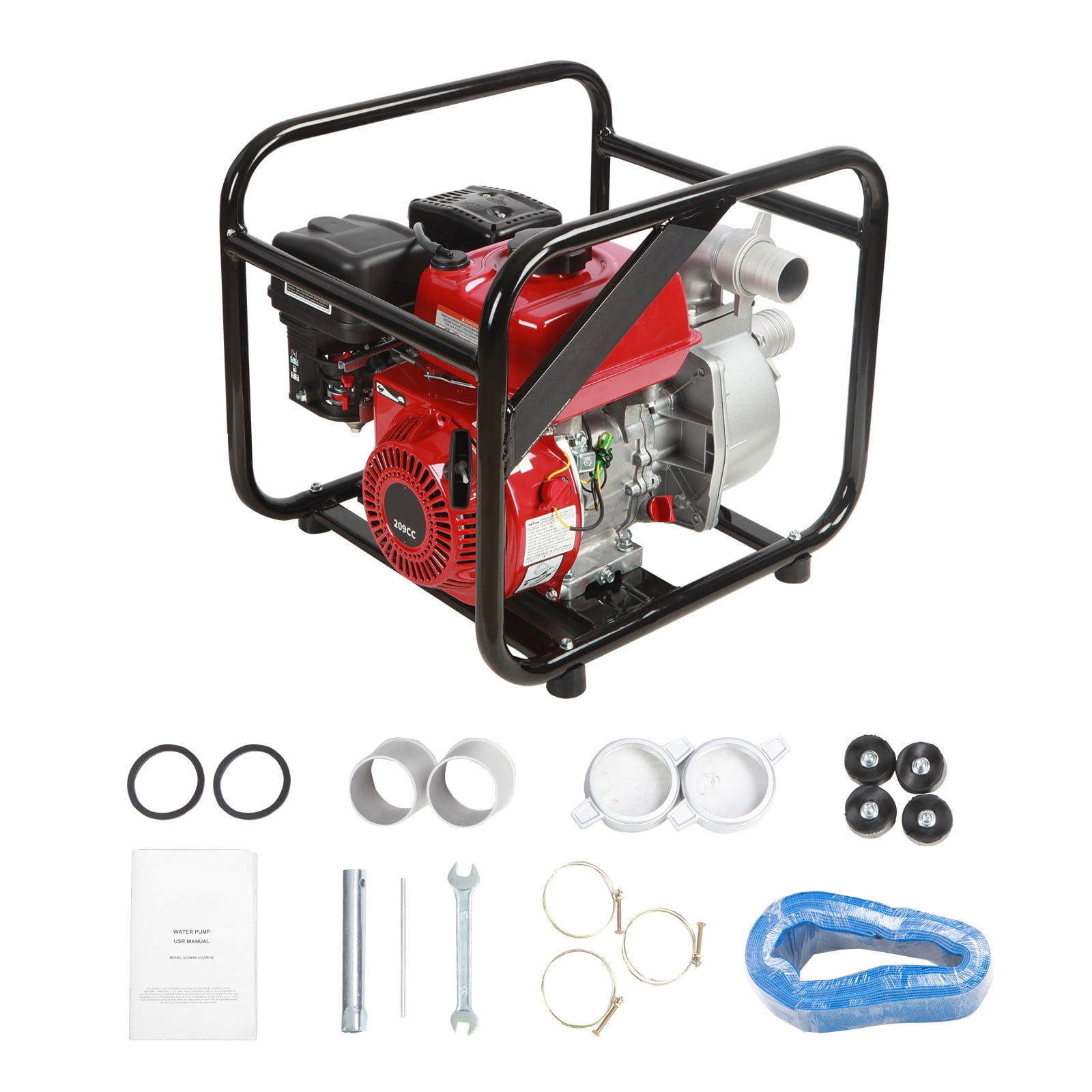 KFFKFF 7 HP Semi Trash Pump, 2 inch Gas Powered Water Pump, 142 GPM Water Flow and 148ft Lift, 22ft Suction, 4-Cycle Fuel-Driven Water Pump with 25ft Hose for Pond, EPA Certified