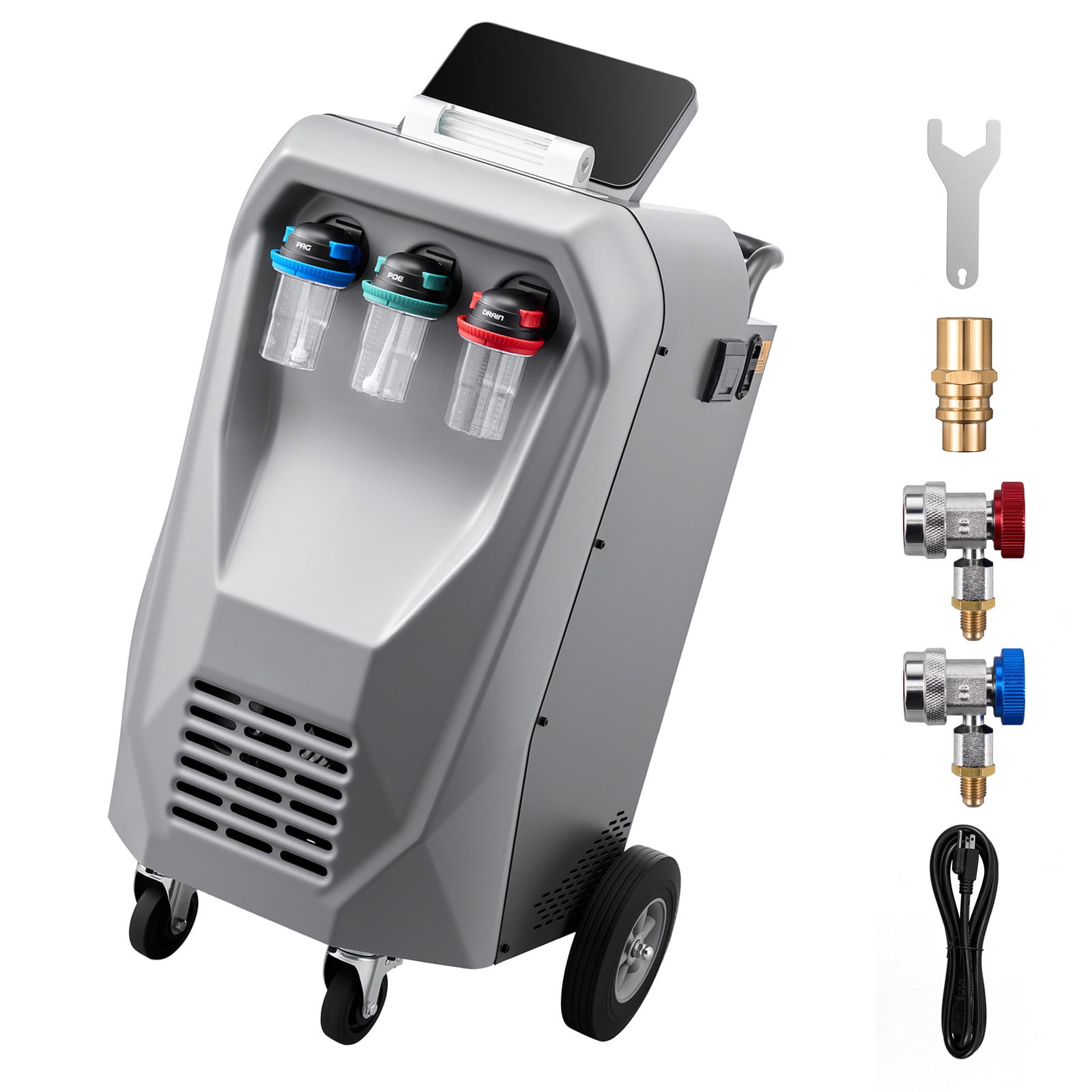 KFFKFF Fully Automatic Refrigerant Recovery Machine for R134a, High Accuracy, 10.1-Inch Touch Screen, AC Recovery, Vacuum, Recharging, and Flushing for Automotive A/C Systems