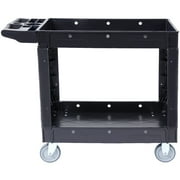 KFFKFF Functional Service Trolley, Dual-Shelf 550LBS Robust Plastic Mobile Utility Cart with 360  Rotating Wheels, Mid-Sized Edged Shelf, Comfortable Storage Grip for Warehouse/Garage/Cleaning/Office