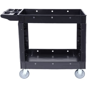 KFFKFF Functional Service Trolley, Dual-Shelf 550LBS Robust Plastic Mobile Utility Cart with 360 Rotating Wheels, Mid-Sized Edged Shelf, Comfortable Storage Grip for Warehouse/Garage/Cleaning/Office