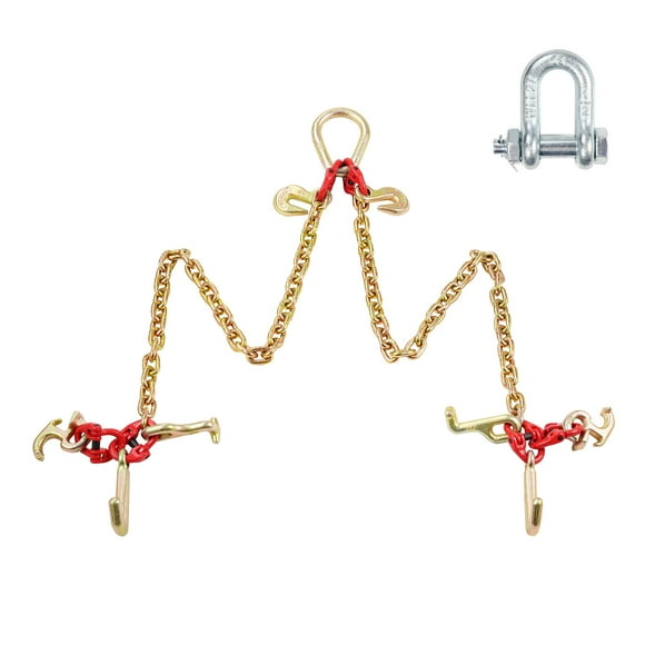 KFFKFF G80 V Bridle Chain, 3ft 5/16" Towing Chain with R, T, J, and Grab Hooks, 10800 lbs Working Load for Flatbed and Wrecker Recovery