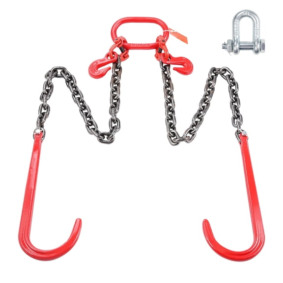 KFFKFF G80 V-Style Chain, 3/8" x 3' Bridle Chain with 15" J Hooks & Grab Hooks, Robust Transport Towing Chain Bridle with 7800 lbs Safe Load Capacity, Ideal for Flatbed Trailer Wrecker Salvage