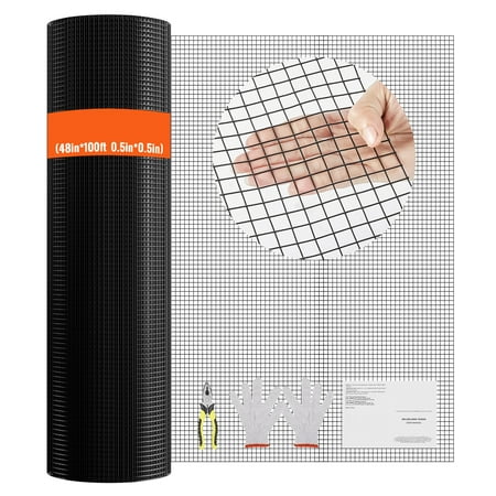 KFFKFF Galvanized Hardware Cloth, 48''x100' Roll, 19 Gauge, Vinyl-Coated Metal Mesh for Chicken Coops, Rabbit & Snake Fencing, Poultry Enclosures
