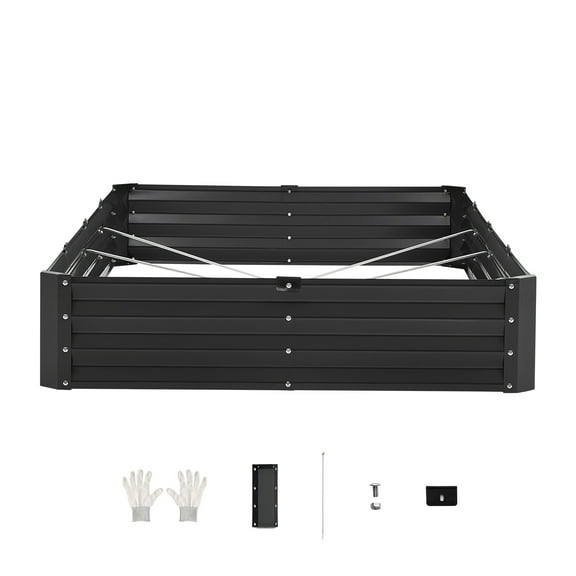KFFKFF Galvanized Metal Garden Bed, Dimensions 8 x 4 x 1 ft, Outdoor Planting Box with Open Base, Spacious Raised Bed for Cultivating Vegetables, Blooms, Herbs, and Succulents, Deep Gray