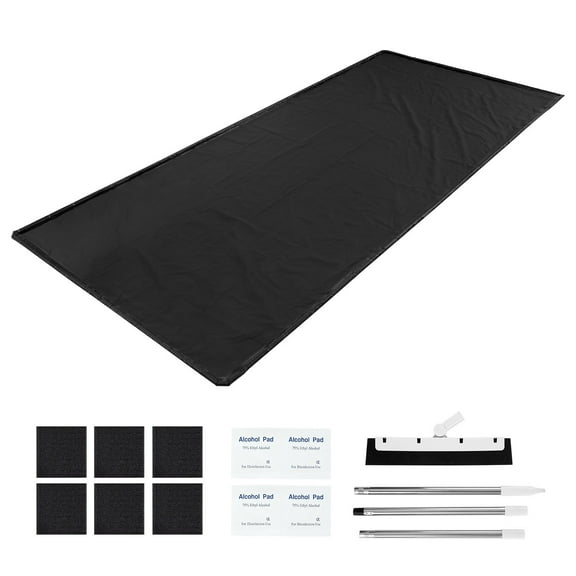 KFFKFF Garage Containment Mat, 7 ft 9 in x 18 ft, Non-Slip PVC Floor Protector with Cleaning Squeegee, Durable Waterproof Design for Snow, Rain, and Mud Protection in Car Parking, Black