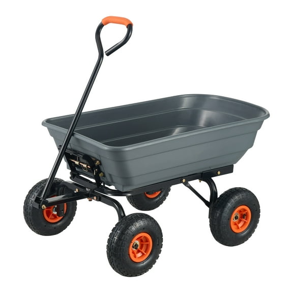 KFFKFF Garden Dump Cart, 35.8x19.5x8.2 in Dump Truck Cart, Max. 600lbs Load Capacity, 10in Rubber Tire, 180° Adjustable Handle