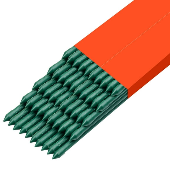 KFFKFF Garden Stakes, 50 Pack, 57.28 inch, Plastic Coated Metal Plant Supports, Durable Stakes with Pointed Ends and Non-Slip Bumps for Supporting Climbing Plants and Vegetables Outdoors