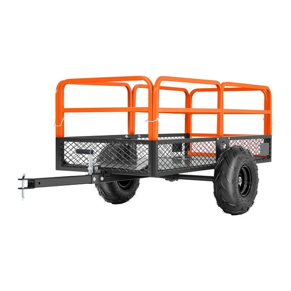 KFFKFF Garden Utility Trailer, 22 Cu.ft. & 1600 lbs Capacity, Tow-Behind Steel Dump Cart with Removable Rear Panel, Durable Yard Trailer for Lawn Mowers, Tractors
