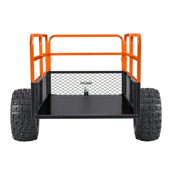 KFFKFF Garden Utility Trailer, 28 Cu.ft & 1800lbs Capacity, Heavy-Duty Tow-Behind Steel Dump Cart with Removable Rear Panel, Yard Trailer for Lawn Mowers, Tractors, Garden Waste