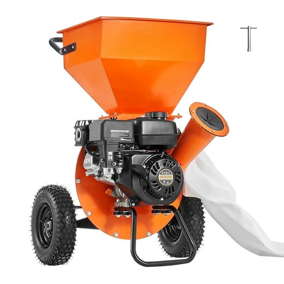 KFFKFF Gas Engine Wood Chipper, 7HP, 212cc 4.1 kW, 4-Stroke, 3” Max Wood Diameter, Efficient 3-in-1 Mulcher Shredder for Garden & Forestry Cleanup, EPA Approved