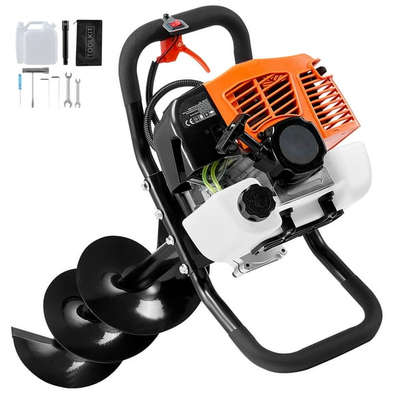 KFFKFF Gas Post Hole Digger, 63CC 2400W, includes an 8” Drill Bit & Extension Rod, ideal for Garden, Farmland Fence Installation, Orange & Black