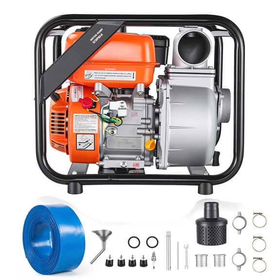 KFFKFF Gas-Powered 3-Inch Water Pump, 264 GPM 7HP Semi-Trash Pump with Portable Design, Gas Engine, 25 ft Discharge Hose, Durable Frame, Cast Iron Impeller for Irrigation, Pools, and Ponds