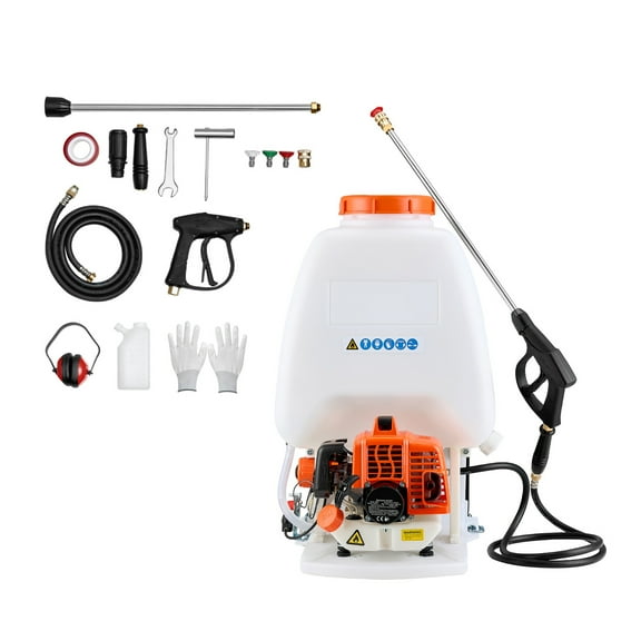 KFFKFF Gas-Powered Backpack Sprayer, 26.5CC Engine, 6.5-Gallon Tank, Lawn and Garden Sprayer with 24-Inch Wand and Multiple Nozzles for Wide Coverage and Efficient Use in Gardening and Farming