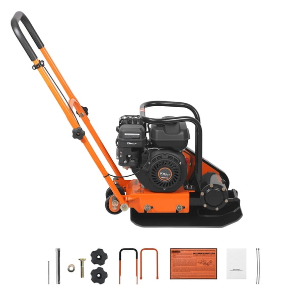 KFFKFF Gas-Powered Plate Compactor, 6.5 HP 196CC Engine, 5600 VPM Vibrating Ground Rammer, 2360 lbs Force, 20.1 x 15 in Plate, Walk-Behind Compactor for Landscaping, Asphalt, Foundation,and Soil Work
