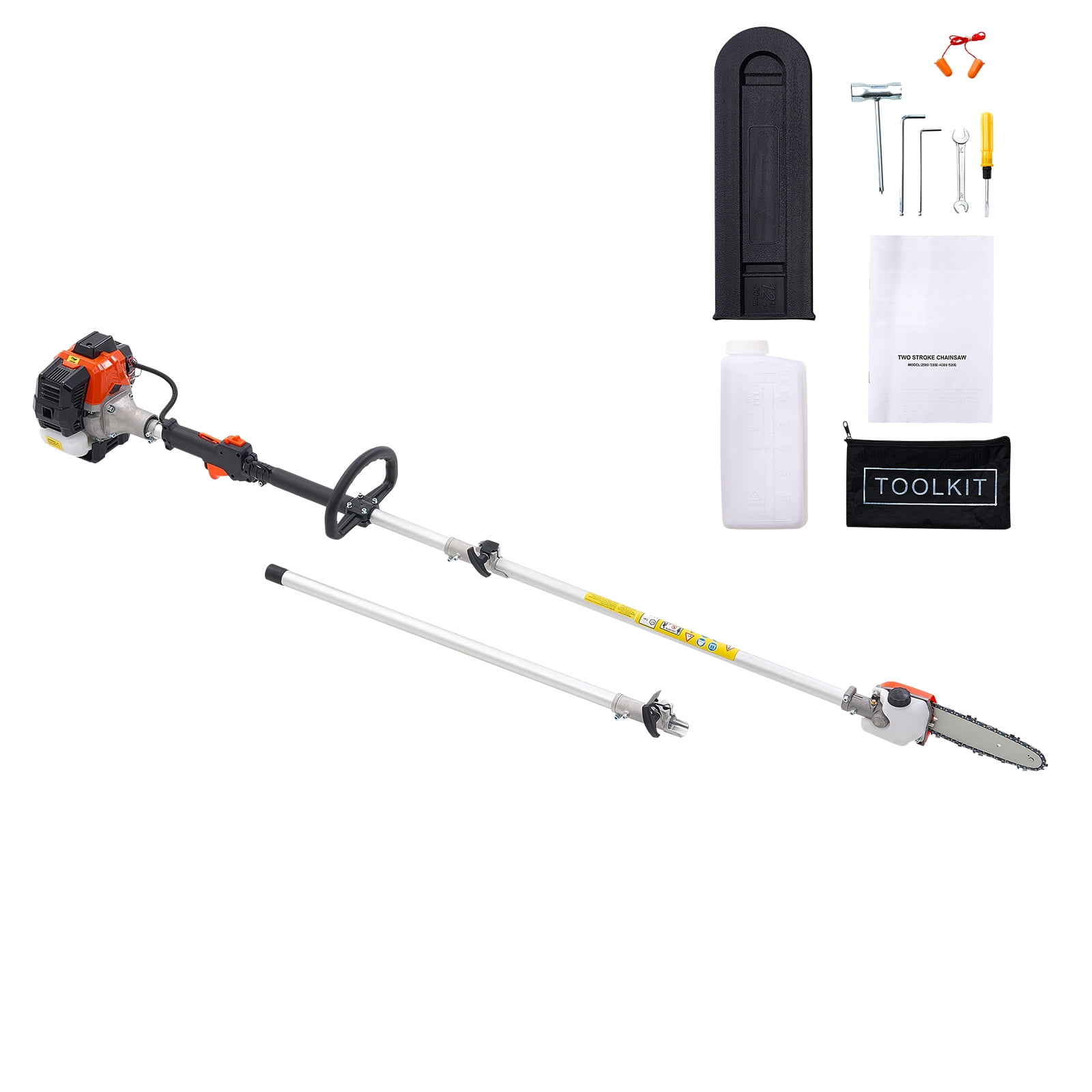 KFFKFF Gas-Powered Pole Saw, 25CC 2-Stroke Engine with 8-Inch Cutting Bar, Cordless Tree Trimmer Featuring 23 fl.oz Fuel Tank, Adjustable Length from 6.5 to 9 ft, Efficient Chainsaw for Pruning