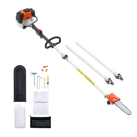 KFFKFF Gas-Powered Pole Saw, 33CC 2-Stroke Engine with 8-Inch Cutting Bar, Cordless Tree Trimmer with 30 fl.oz Fuel Tank, Adjustable Length from 6.7 to 11.6 ft