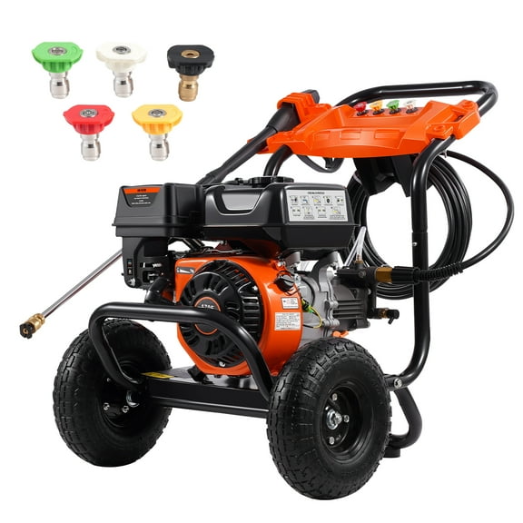 KFFKFF Gas-Powered Pressure Cleaner, 3500 PSI 2.6 GPM, Aluminum Pump Equipped Pressure Washer, Spray Gun and Extension Wand Included, Set of 5 Nozzles, Suitable for Vehicles, Fences, Residences