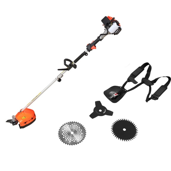 KFFKFF Gas-Powered String Trimmer, 26cc 2-in-1 Grass and Brush Cutter, 17" Cordless Trimmer with 10" Blade, Shoulder Strap, and 2-Stroke Engine for Efficient Lawn Maintenance