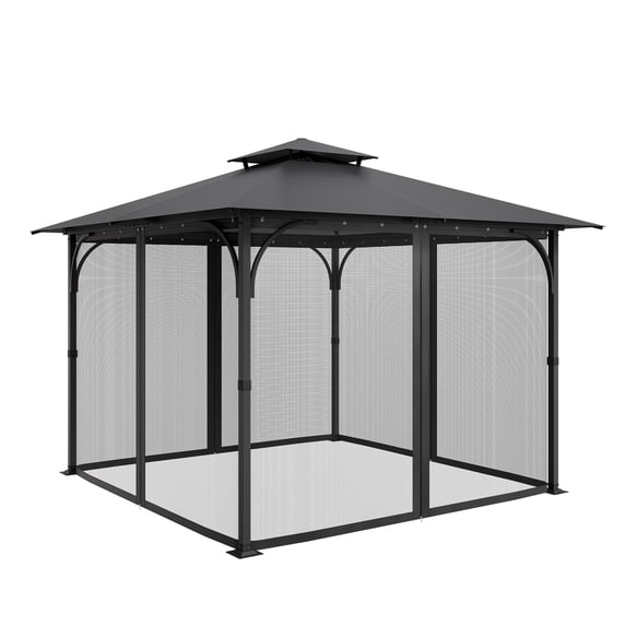 KFFKFF Gazebo Netting Replacement, Compatible with Most 10 x 10 x 6.7 FT Gazebos, Outdoor Mesh Sidewalls, 4-Panel Curtain with Double Zippers, Patio Canopy Screen for Insect Protection (Netting Only)