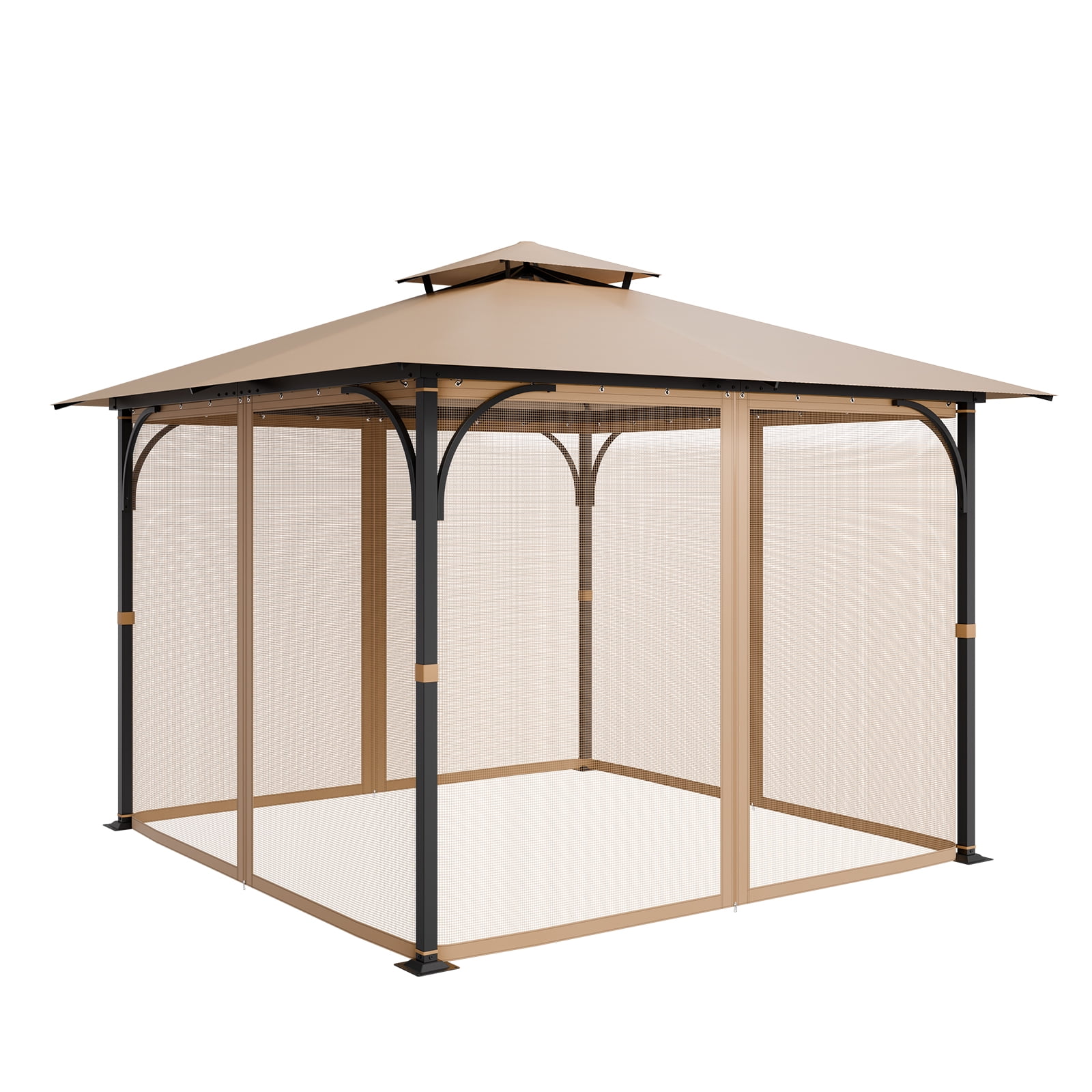 KFFKFF Gazebo Netting Replacement, Compatible with Most 10 x 10 x 7 FT Gazebos, Outdoor Mesh Curtain with 4 Panels, Double Zipper Design, Patio Screen for Insects (Netting Only)