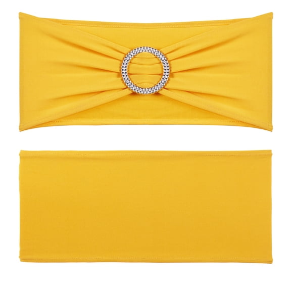 KFFKFF Golden Yellow Elastic Chair Sashes with Round Buckle, Slipcovers and Bands for Chairs, Ideal for Weddings, Holidays, Banquets, and Parties, 100 Pack