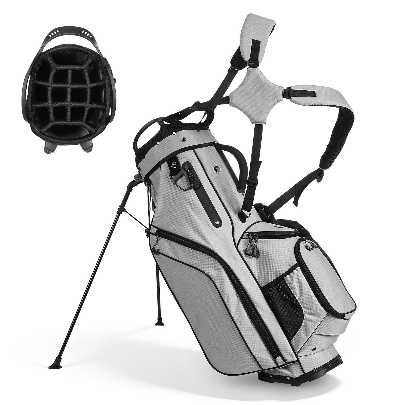 KFFKFF Golf Cart Bag with 14-Way Divider, Dual Shoulder Straps, Support Legs, Rain Cover, Multiple Storage Pockets, Lightweight Polyester Design for Men and Women
