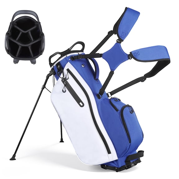 KFFKFF Golf Cart Bag with 7-Way Divider, Club Organizer with Full-Length Sections, Dual Handles, Foldable Support Legs, Multiple Storage Pockets, Adjustable Shoulder Straps, Rain Cover