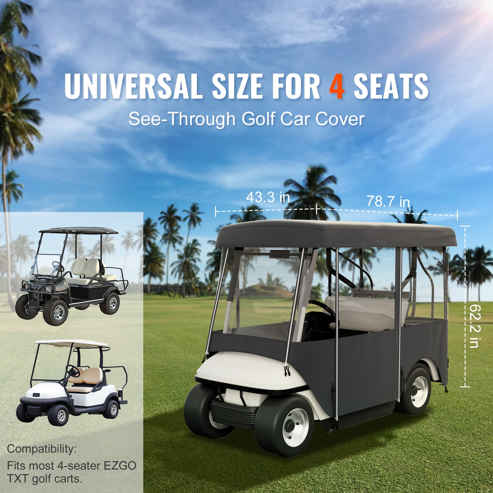 KFFKFF Golf Cart Enclosure, 4-Person Golf Cart Cover, 4-Sided Fairway Deluxe, 300D Waterproof Driving Enclosure with Transparent Windows, Fit for EZGO, Club Car, Yamaha Cart (Roof Up to 78.7''L)