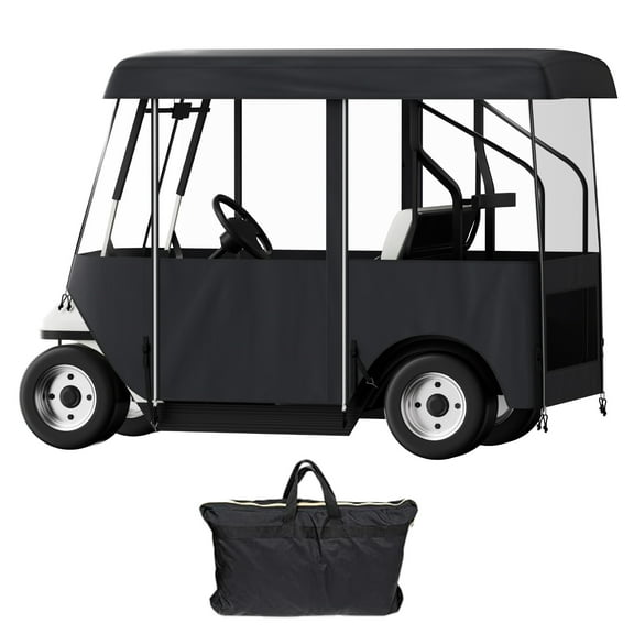 KFFKFF Golf Cart Enclosure, 4-Person Golf Cart Cover, 4-Sided Fairway Deluxe, 300D Waterproof Driving Enclosure with Transparent Windows, Fit for EZGO, Club Car, Yamaha Cart (Roof Up to 78.7''L)