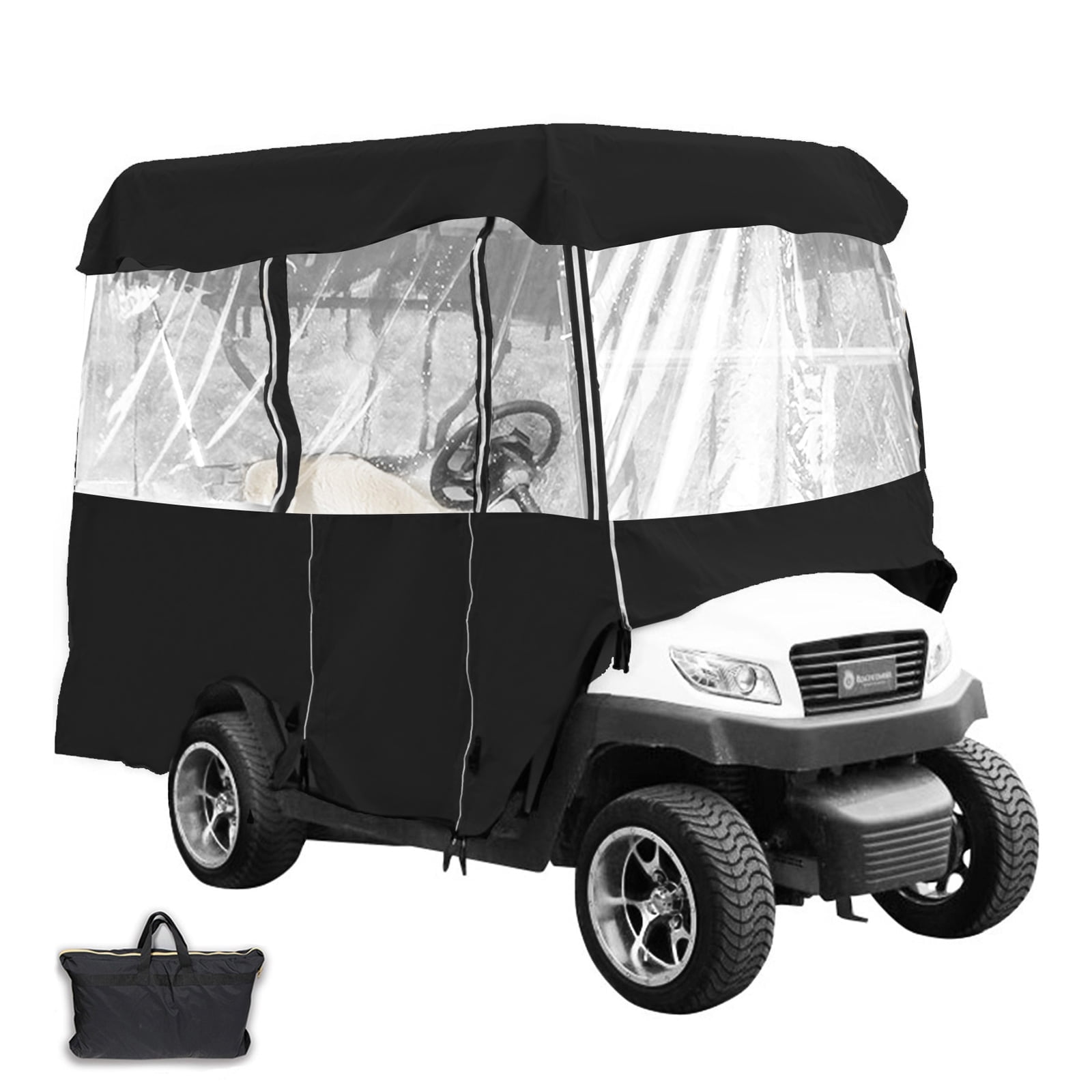 KFFKFF Golf Cart Enclosure, 4-Person Golf Cart Cover, 4-Sided Fairway Deluxe, 300D Waterproof Driving Enclosure with Transparent Windows, Fit for EZGO, Club Car, Yamaha Cart (Roof Up to 78.7''L)