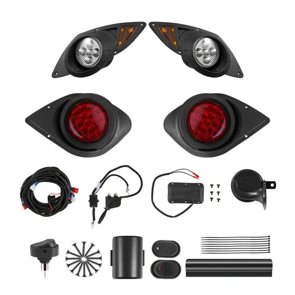 KFFKFF Golf Cart Light Kit, 12V LED Headlight and Taillight Set with Wiring Harness, Turn Signals, Hazard Lights, Horn, Brake Pad, Zip Ties, ABS Housing, Compatible with Yamaha G29 2007 and Newer