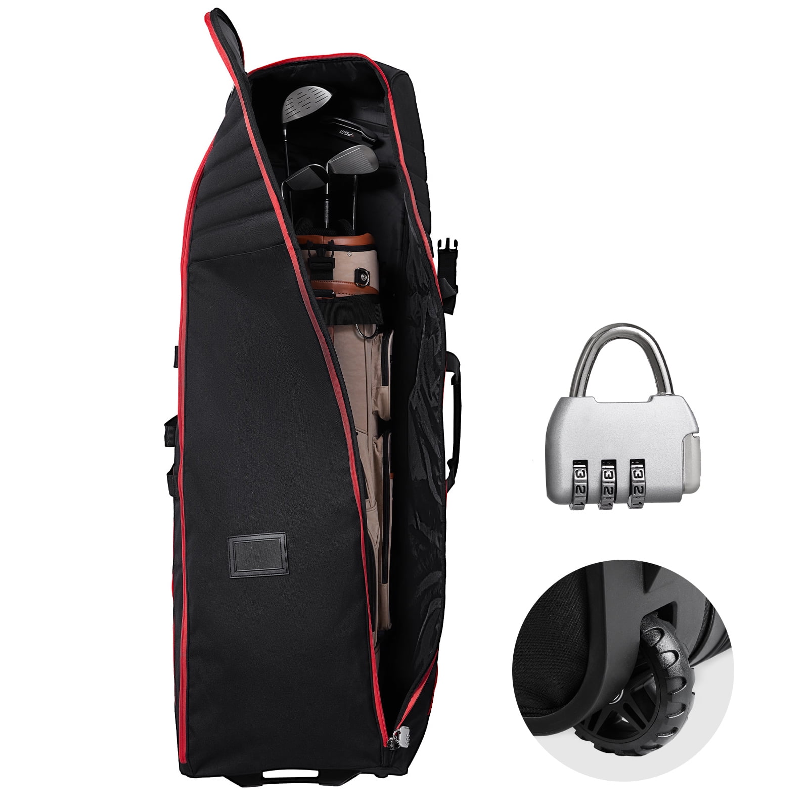 KFFKFF Golf Journey Bag, Soft Exterior Golf Case for Travel, Durable 1000D Nylon Resistant to Wear, Cushioned Golf Gear Case with Rollers, Collapsible Golf Club Carrier for Air Travel