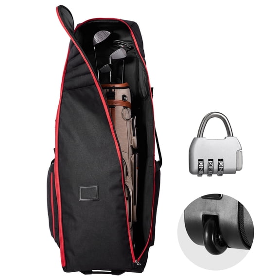 KFFKFF Golf Journey Case, Soft Exterior Golf Bag Cover, Durable 1800D Polyester Oxford Water-Resistant, Cushioned Wheeled Luggage for Clubs, Collapsible Carrier for Air Travel