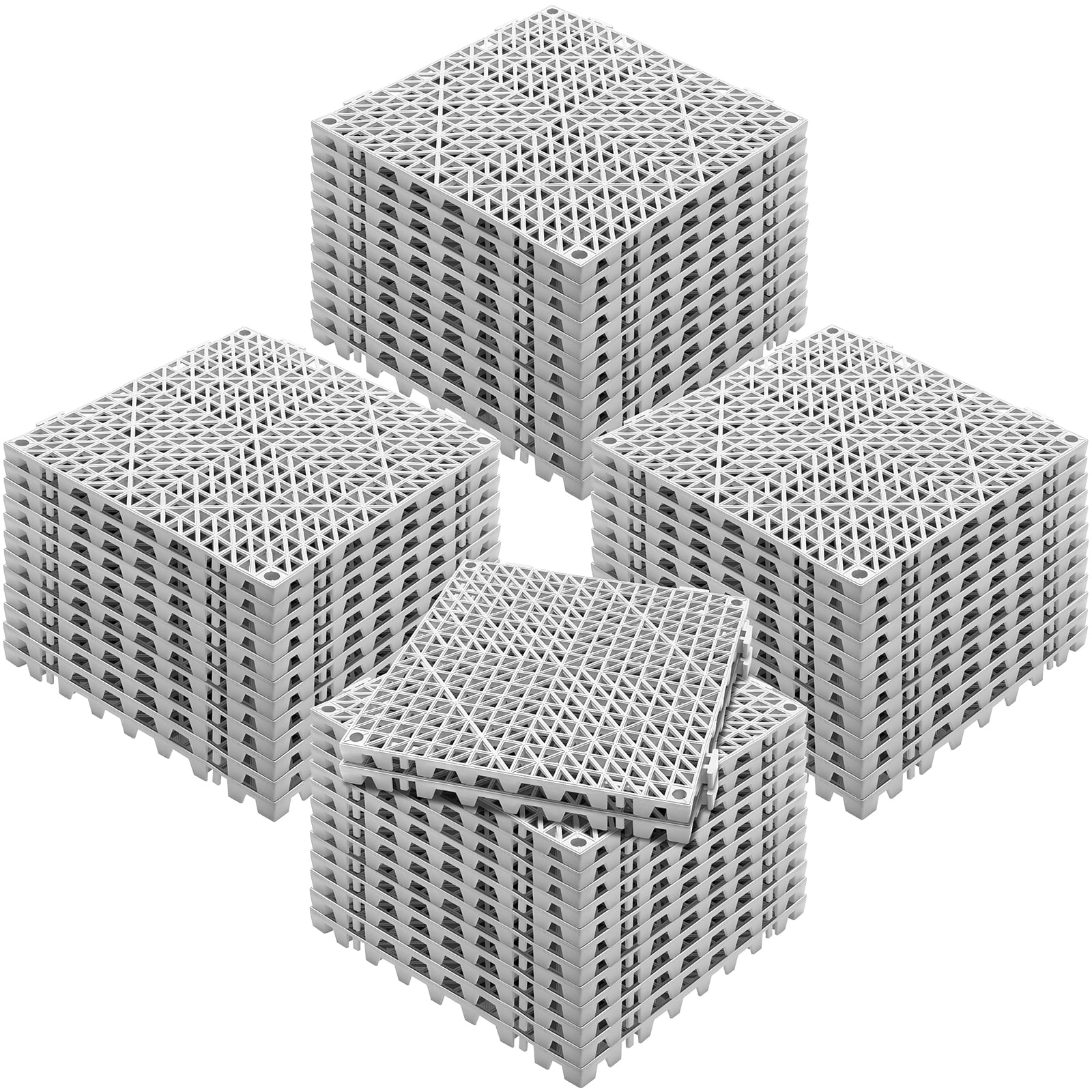 KFFKFF Gray Tiles Set of 50, 12" x 12" Connectable Drainage Flooring, Soft PVC Non-Slip Tiles with Drain Holes, Suitable for Restroom, Bathroom, Kitchen, Pool, and Damp Zones
