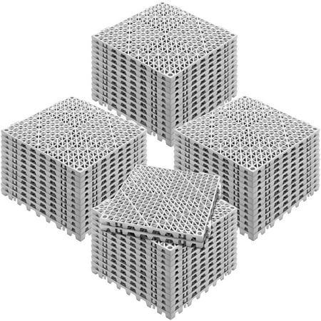 KFFKFF Gray Tiles Set of 50, 12" x 12" Connectable Drainage Flooring, Soft PVC Non-Slip Tiles with Drain Holes, Suitable for Restroom, Bathroom, Kitchen, Pool, and Damp Zones