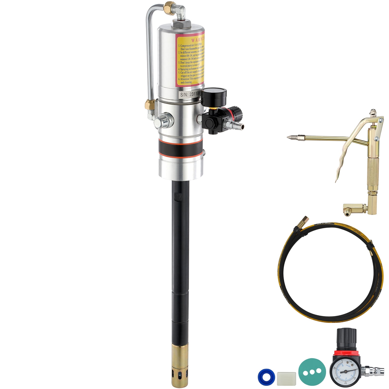 KFFKFF Grease Pump Air Operated Grease Pump 0.6-0.8Mpa 13 ft Hose & Grease Gun