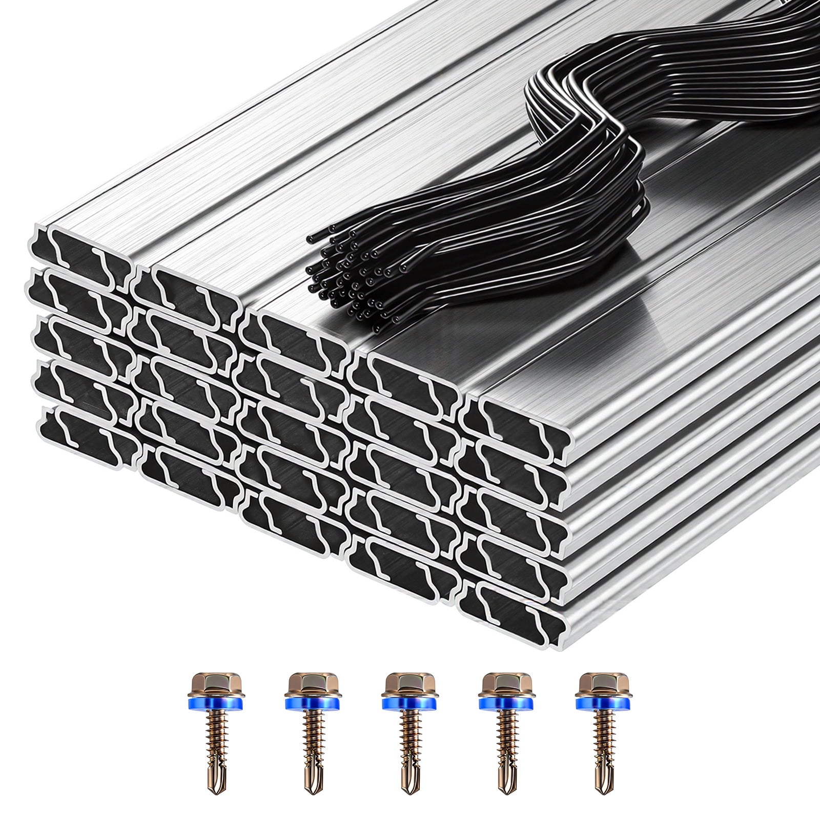 KFFKFF Greenhouse Spring Wire and Lock Channel Kit, 50 Pieces 6.56 ft PVC-Coated Wiggle Wire & Aluminum Alloy Channel Set with Screws, 0.05 in Thickness, Suitable for Poly Film