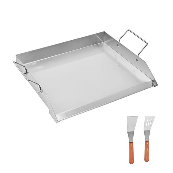 KFFKFF Griddle in Stainless Steel, Dimensions 18x16 inch, Flat Rectangular Shape, Suitable for BBQ Grill, Teppanyaki, Compact Cookware with Handle, Ideal for Outdoor Activities like Camping
