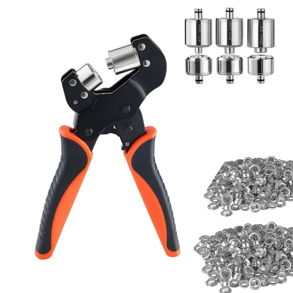 KFFKFF Grommet Tool Kit 1/4" 5/16" 3/8" 900 PCS Eyelets and Washers, Manual Press Pliers with Hole Punch Tools and Blocks, Ideal for Leather, Tarps, Shoes, Crafts, and Fabric