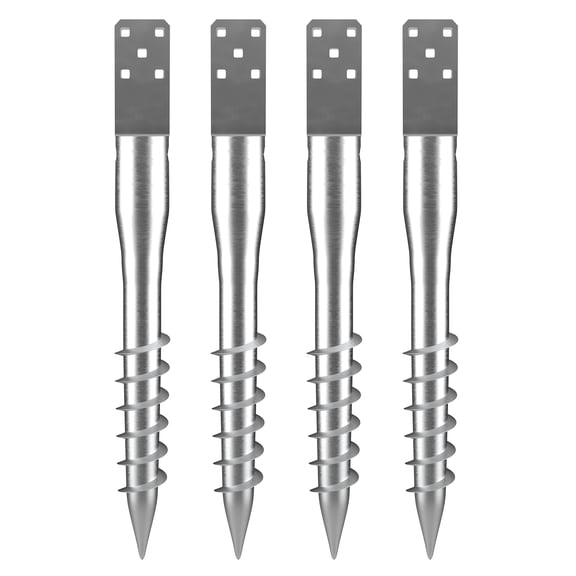 KFFKFF Ground Fastener, Set of 4, Dimensions 3.94 x 2.76 x 27.56 in, Self-Install Post Peg, Comes with 6 Lag Screws & a Reinforcing Bar, U-Design Robust Steel Post Support, Ideal for Mailbox Stands