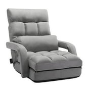 KFFKFF Floor Chair with Arm, Foldable Lounge Bed Chair with 5-Position Adjustable, Metallic Structure and Cushion, Perfect for Reading, Gaming, Nap, Gray
