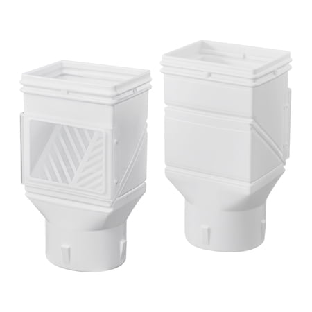 KFFKFF Gutter Downspouts with Diverter System, Rainwater Collection Kit for 2x3 or 3x4 Inch Inlets and 4-Inch Outlets, Flexible Barrel Attachment with Mesh Screen, Transparent, White