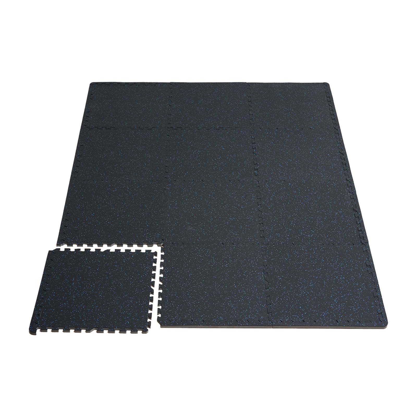 KFFKFF Gym Floor Pads, 25 Pieces with Rubber Surface and EVA Foam, Each 24" x 24", Providing 100sq.ft Area Coverage, Connectable Exercise Mats for Home, Gym,Garage,in Black & Blue,0.56 Inch Thickness