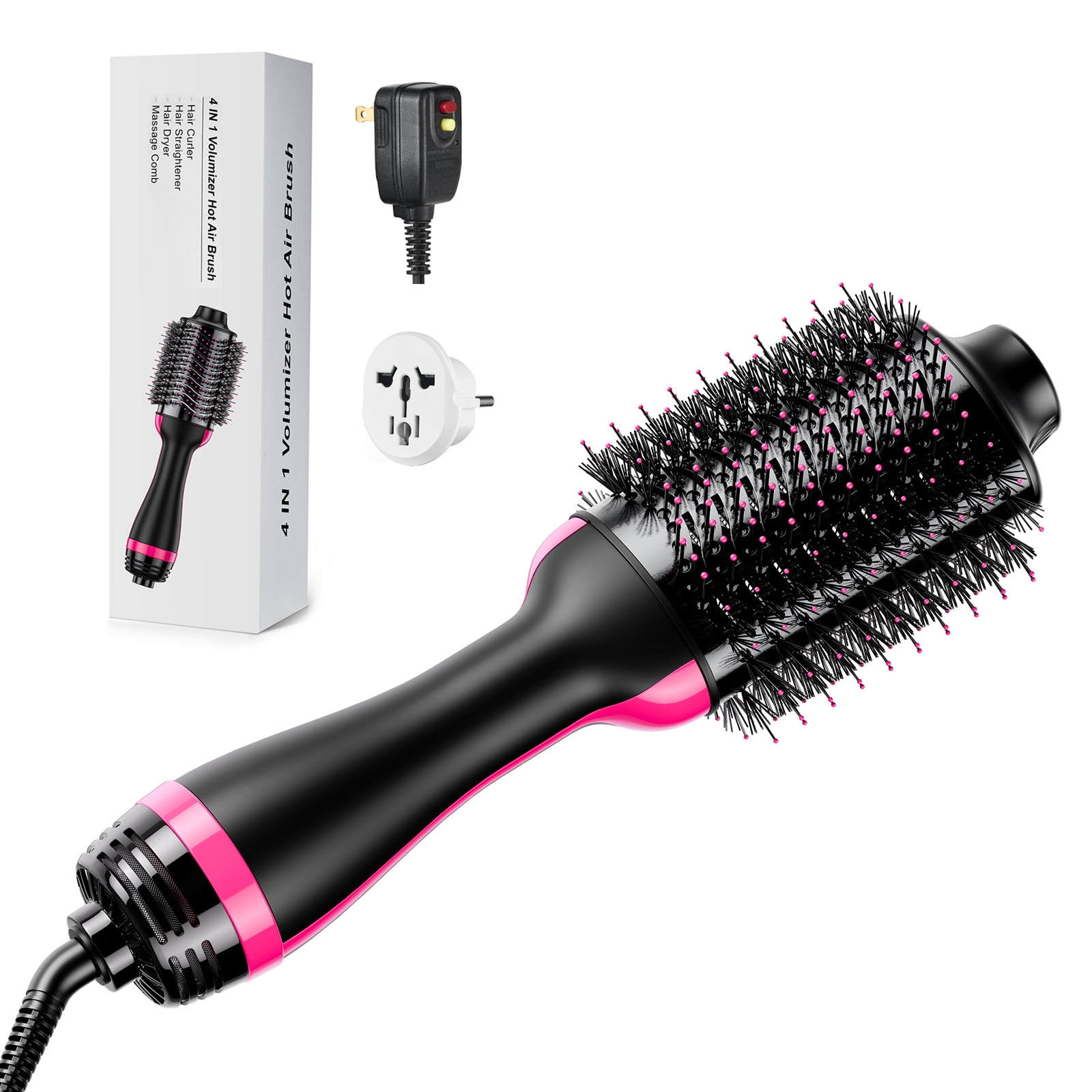 KFFKFF Hair Styling Blow Dryer Brush, 4-in-1 Ionic Hair Enhancer with Electroplated Titanium & 2.95" Ceramic Coated Oval Barrel, Dual Voltage 110V/240V Heat Styling Brush for Home, Salon, and Travel
