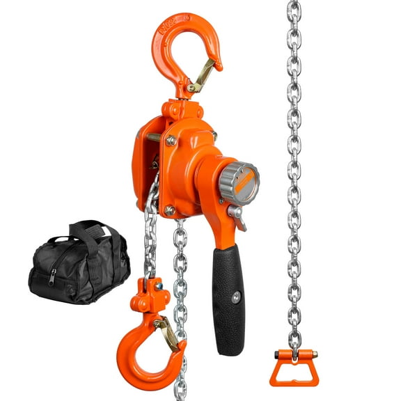 KFFKFF Hand-Operated Chain Lift, 550 lbs Load Limit 5 FT Pull Along, G80 Coated Carbon Steel with Weston Dual-Pawl Brake, Automatic Chain Guidance & 360 Swivel Hook, Suitable for Garage, Factory