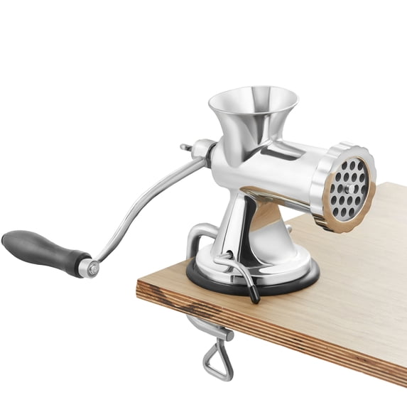 KFFKFF Hand-Operated Meat Processor, Constructed from 304 Stainless Steel with Vacuum Base + Metal Table Fastener, Meat Chopper Sausage Fabricator & Dual Chopping Discs, Sausage Funnel