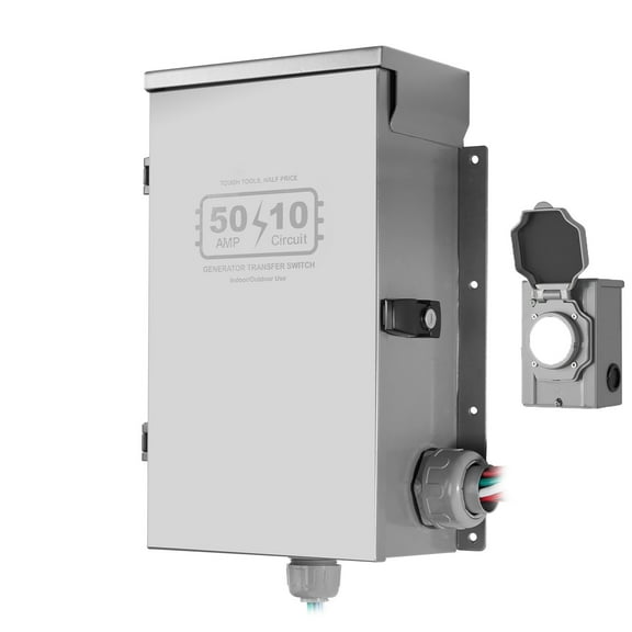 KFFKFF Hand-Operated Switching Device, 50-Amp 10-Circuit, Prearranged Generator Switching Kit with CS6375 Plug Power Inlet Box, Dual-Action Switch, NEMA 3R, Mechanical Wattage Meter