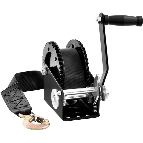 KFFKFF Hand Winch Heavy Duty Hand Crank 2000lbs 23ft Polyester Strap for Boat/ATV