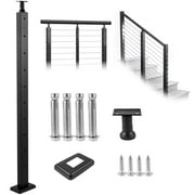 KFFKFF Handrail Post for Cable Railing, Deck and Stair, 106.7 x 2.5 x 5 cm, Stainless Steel with Brushed Finish, Pre-Drilled Pickets, Black Mounting Bracket Included, Railing Kit