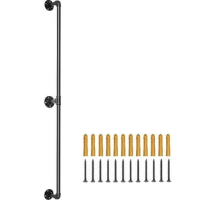 KFFKFF Handrail for Stairs, 6FT Carbon Steel Handrail, Supports up to 440LBS, Industrial-Style Pipe Handrail, Includes Wall Mounting Hardware, Rounded Corner Design for Indoor and Outdoor Use